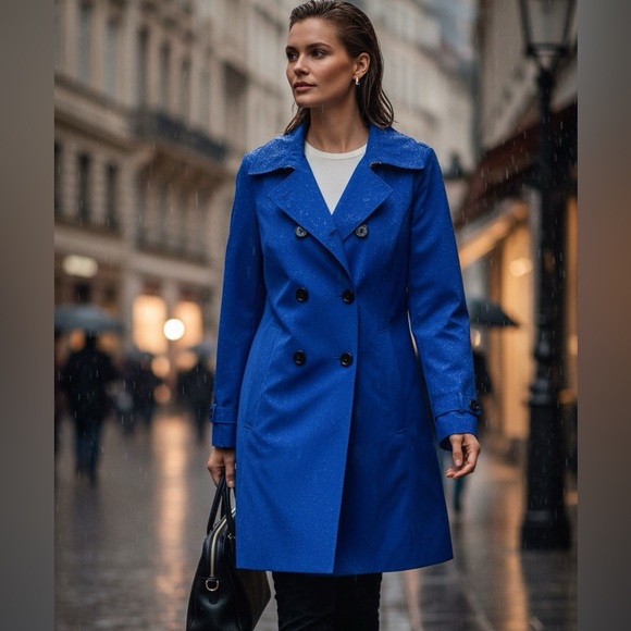Calvin Klein Blue Trench Coat - Picture 1 of 11
